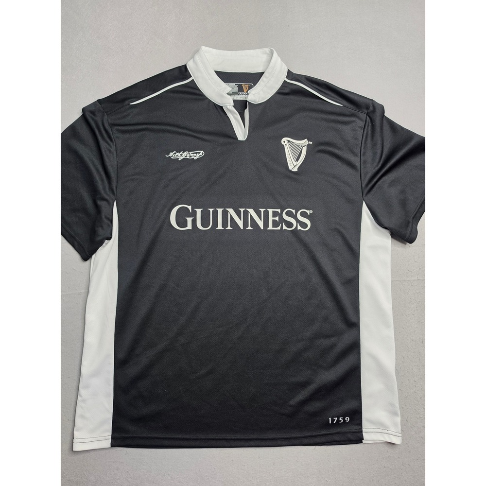 Guinness Dry Fit Rugby Jersey Men's 2XL Black Graphic Short Sleeve Performance